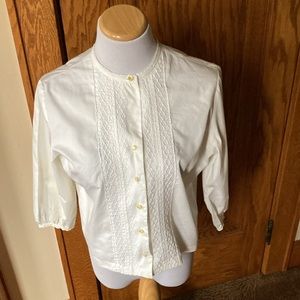 Vintage Crisp White Macshore Classics Drip Dry Tuxedo Style blouse Size 15-36.